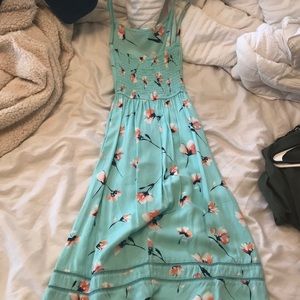 Mint green with coral flowers dress